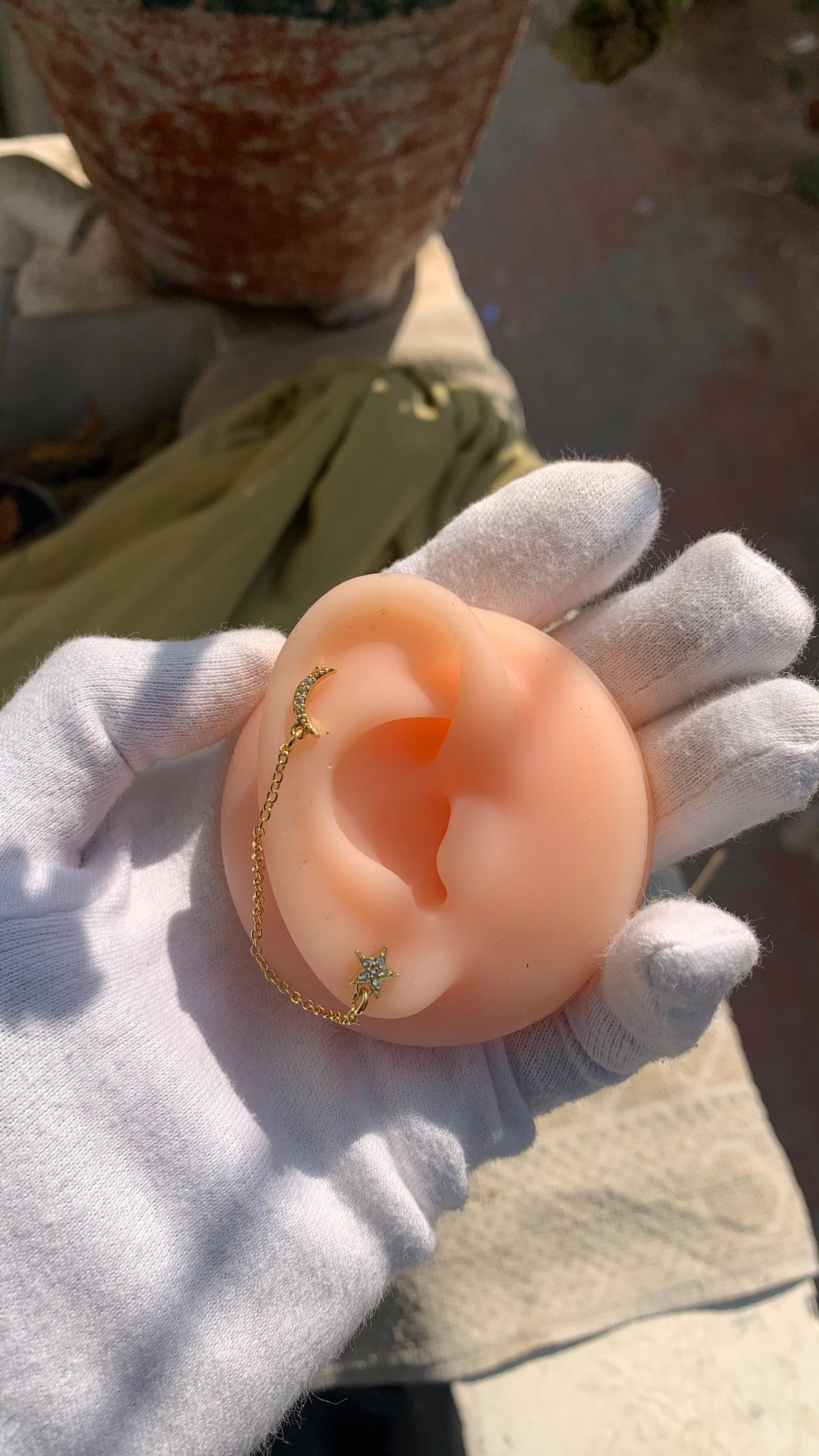 Moon Star Chain Daily Wear Stud - Thumbnail 3